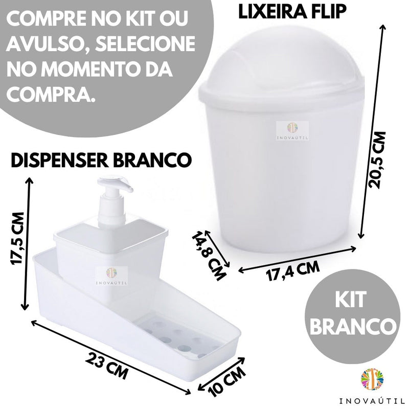 Kit Pia Cozinha Lixeira e Dispenser Porta Detergente 3 em 1 (vendido avulso ou em kit)
